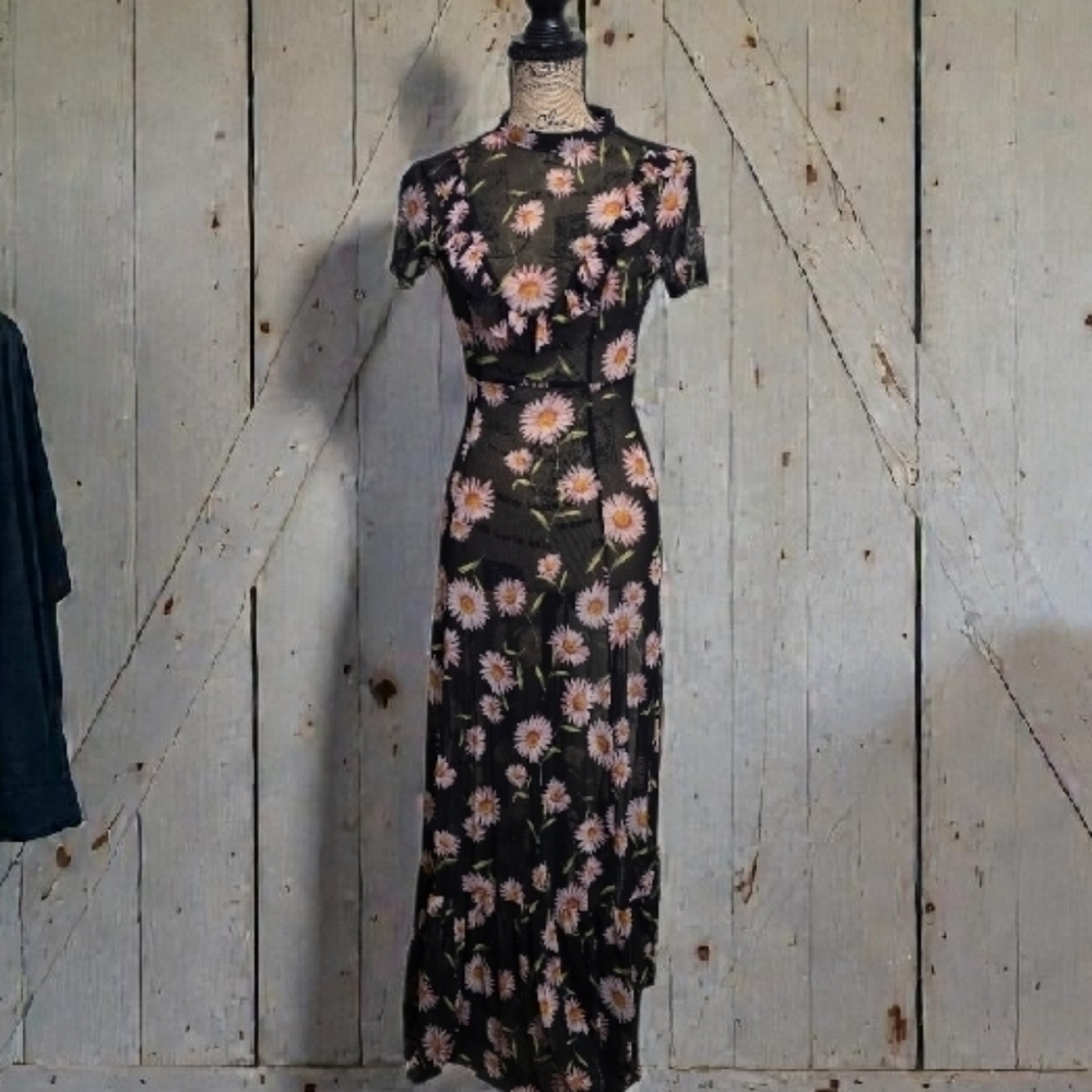 Forever 21 Black/Pink Daisy Sheer Dress